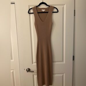 All:Row Ribbed V-Neck Midi Dress in Taupe